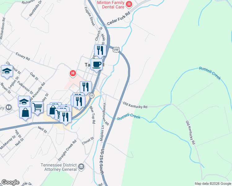 map of restaurants, bars, coffee shops, grocery stores, and more near 1700-1798 Lester Rd in Tazewell