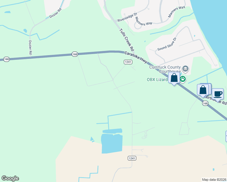 map of restaurants, bars, coffee shops, grocery stores, and more near 166 N Currituck Rd in Currituck