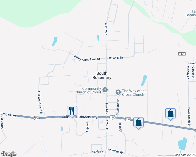 map of restaurants, bars, coffee shops, grocery stores, and more near South Penny Street in South Rosemary