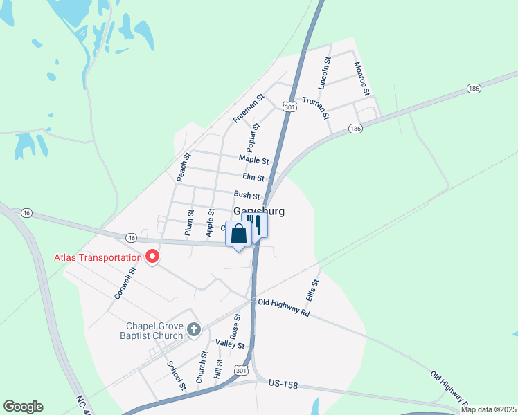 map of restaurants, bars, coffee shops, grocery stores, and more near in Garysburg