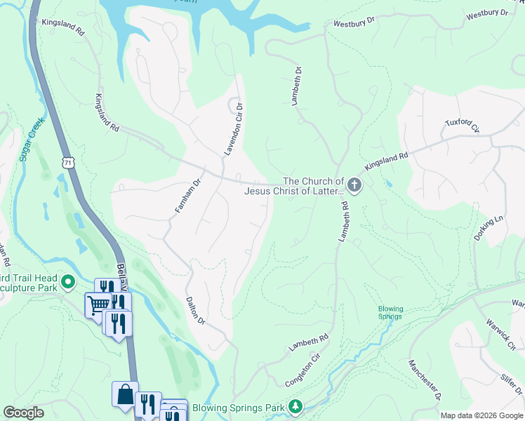 map of restaurants, bars, coffee shops, grocery stores, and more near 4 Endon Circle in Bella Vista