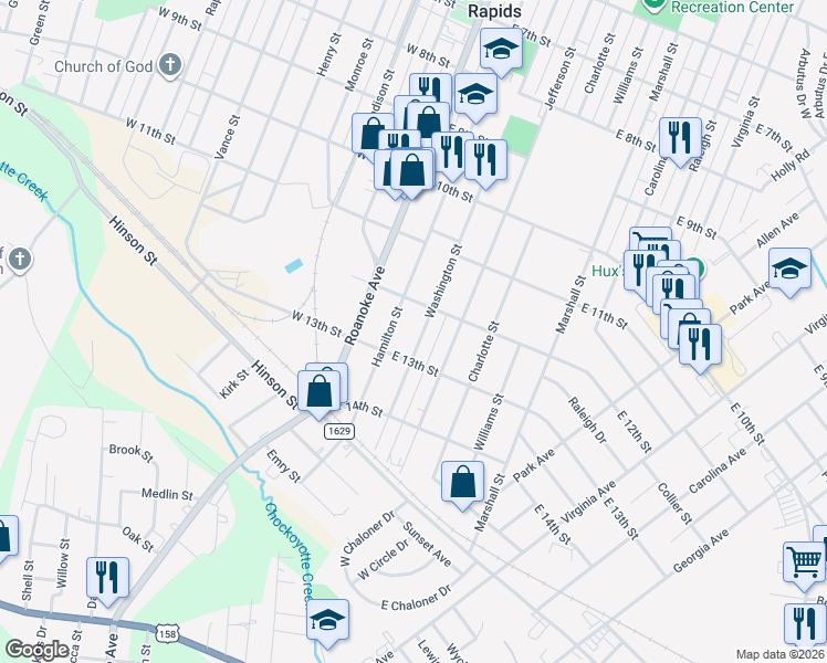 map of restaurants, bars, coffee shops, grocery stores, and more near 1200-1298 Hamilton St in Roanoke Rapids