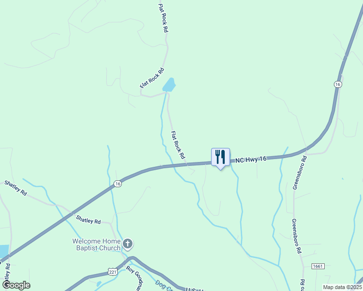 map of restaurants, bars, coffee shops, grocery stores, and more near 200 Flat Rock Road in Crumpler