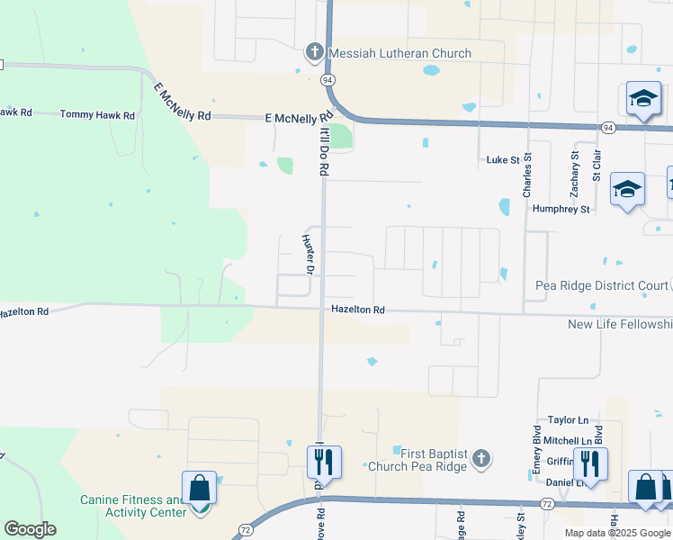 map of restaurants, bars, coffee shops, grocery stores, and more near 2070 Fields Cove in Pea Ridge