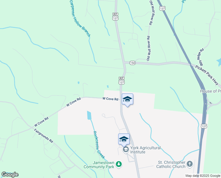 map of restaurants, bars, coffee shops, grocery stores, and more near 1022 West Cove Road in Jamestown