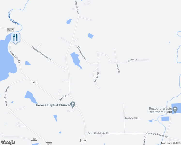 map of restaurants, bars, coffee shops, grocery stores, and more near 70 Sand Trap Lane in Roxboro