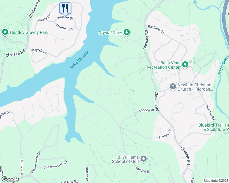 map of restaurants, bars, coffee shops, grocery stores, and more near 21 Kensington Drive in Bella Vista