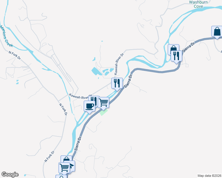 map of restaurants, bars, coffee shops, grocery stores, and more near 42433 Sierra Drive in Three Rivers