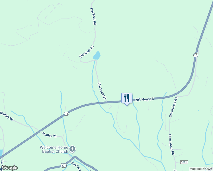 map of restaurants, bars, coffee shops, grocery stores, and more near 496 Flat Rock Road in Crumpler