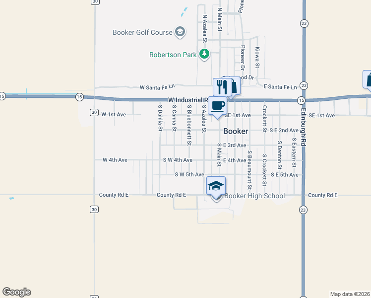 map of restaurants, bars, coffee shops, grocery stores, and more near South West 4th Avenue in Booker