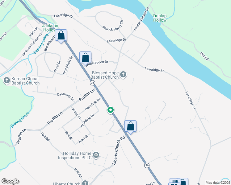 map of restaurants, bars, coffee shops, grocery stores, and more near 392 Dillow Drive in Kingsport