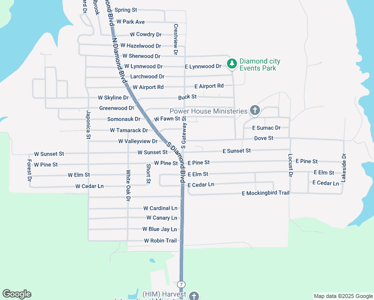 map of restaurants, bars, coffee shops, grocery stores, and more near 121 East Sunset Drive in Diamond City