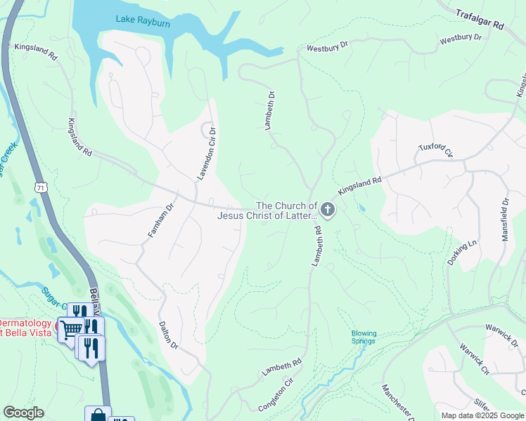 map of restaurants, bars, coffee shops, grocery stores, and more near Kingsland Road in Bella Vista