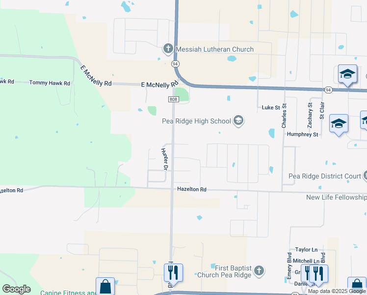 map of restaurants, bars, coffee shops, grocery stores, and more near 2001-2099 Dover Cove in Pea Ridge
