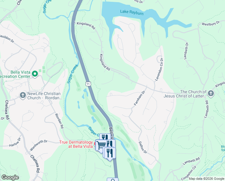 map of restaurants, bars, coffee shops, grocery stores, and more near 4 Claxby Circle in Bella Vista