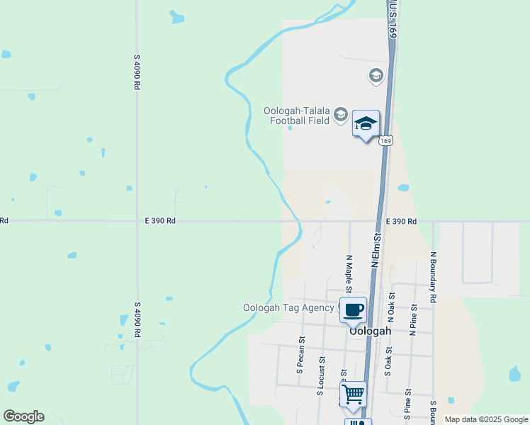 map of restaurants, bars, coffee shops, grocery stores, and more near 6401 East 390 Road in Oologah