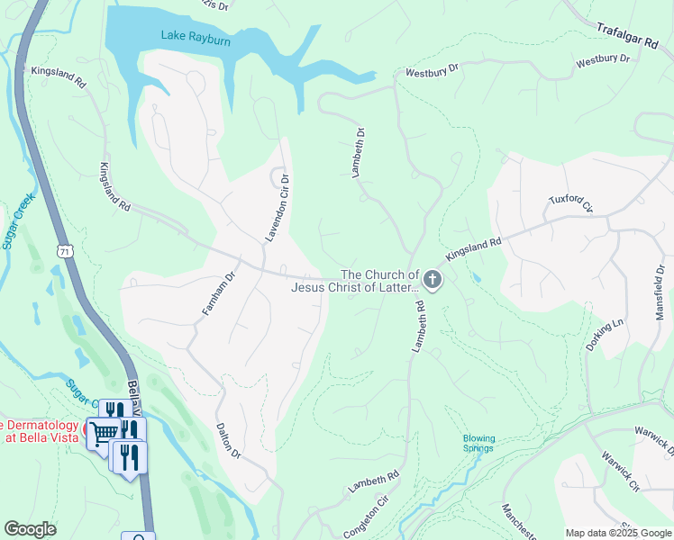 map of restaurants, bars, coffee shops, grocery stores, and more near 3 Donington Lane in Bella Vista