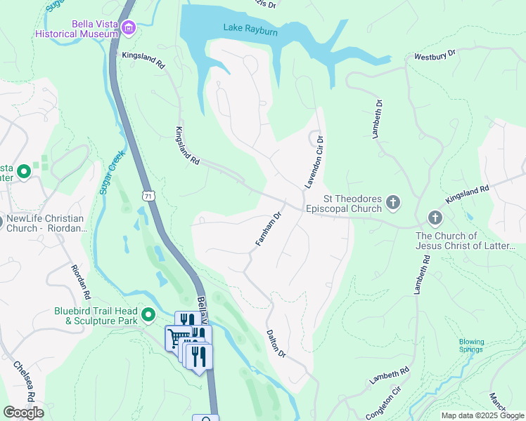 map of restaurants, bars, coffee shops, grocery stores, and more near 4 Lambourn Drive in Bella Vista