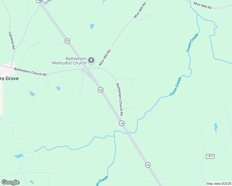 map of restaurants, bars, coffee shops, grocery stores, and more near 2058 Bethlehem Church Road in Reidsville