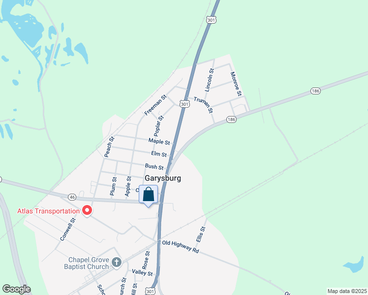 map of restaurants, bars, coffee shops, grocery stores, and more near North Carolina 186 in Garysburg