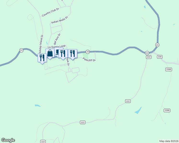 map of restaurants, bars, coffee shops, grocery stores, and more near 48 Park Drive in Eureka Springs
