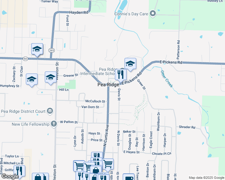 map of restaurants, bars, coffee shops, grocery stores, and more near 214 McIntosh Street in Pea Ridge
