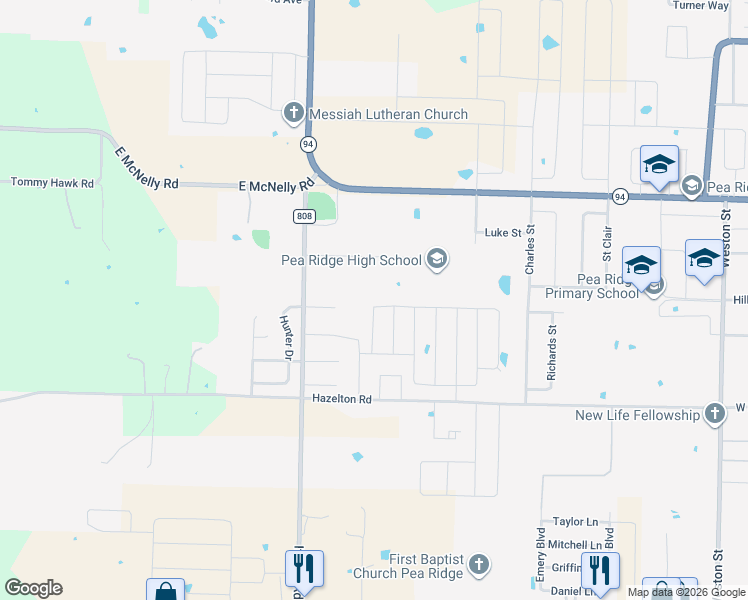 map of restaurants, bars, coffee shops, grocery stores, and more near 2007 Dover Cove in Pea Ridge