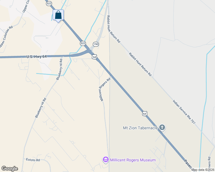 map of restaurants, bars, coffee shops, grocery stores, and more near 1561 Millicent Rogers Road in El Prado