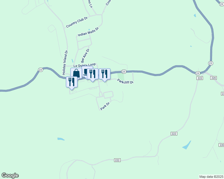 map of restaurants, bars, coffee shops, grocery stores, and more near 5 Peachtree Circle in Holiday Island
