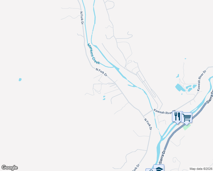 map of restaurants, bars, coffee shops, grocery stores, and more near 42741 North Fork Drive in Three Rivers