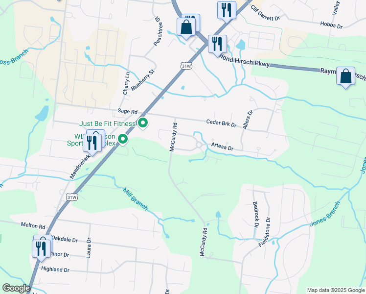 map of restaurants, bars, coffee shops, grocery stores, and more near 100 Cambria Drive in White House