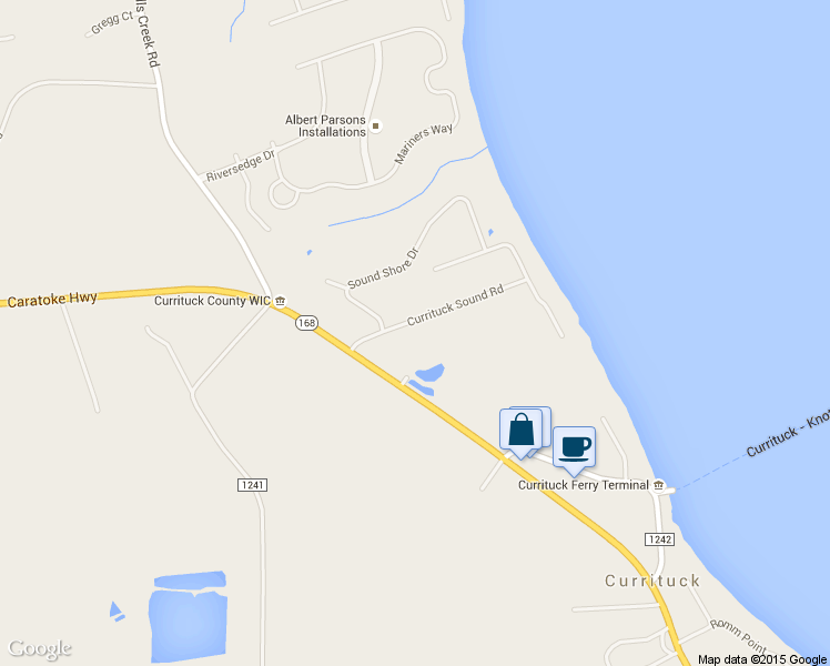 map of restaurants, bars, coffee shops, grocery stores, and more near 108 Currituck Sound Drive in Currituck