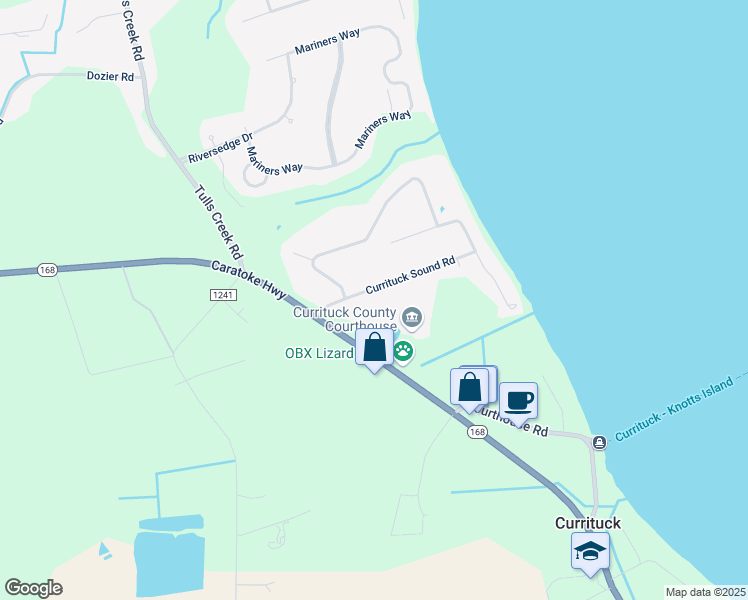 map of restaurants, bars, coffee shops, grocery stores, and more near 108 Currituck Sound Drive in Currituck