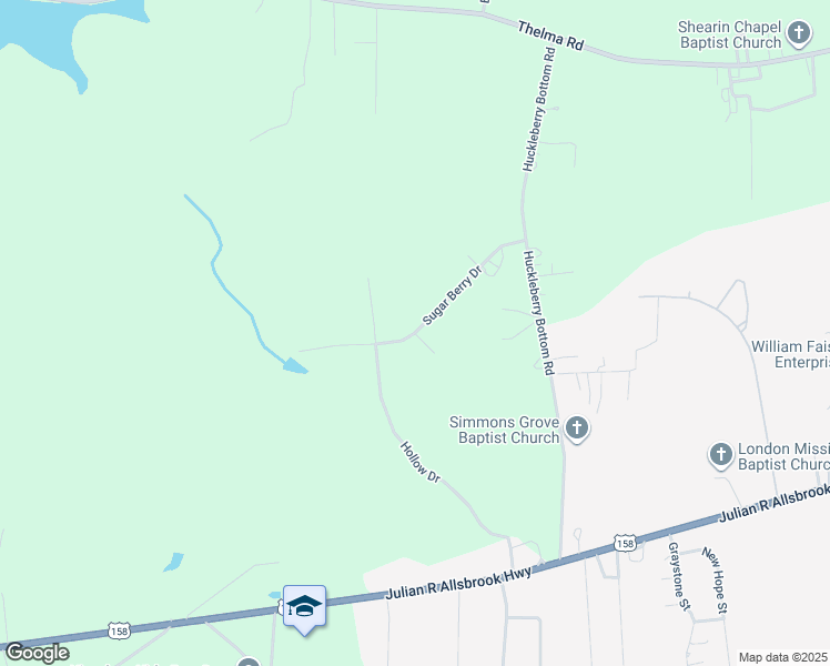 map of restaurants, bars, coffee shops, grocery stores, and more near Sugar Berry Drive in Roanoke Rapids