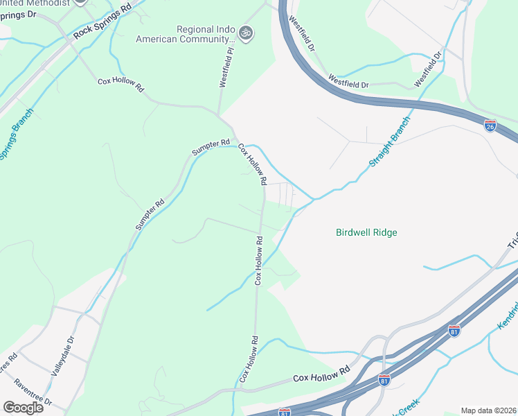 map of restaurants, bars, coffee shops, grocery stores, and more near 612 Cox Hollow Road in Kingsport