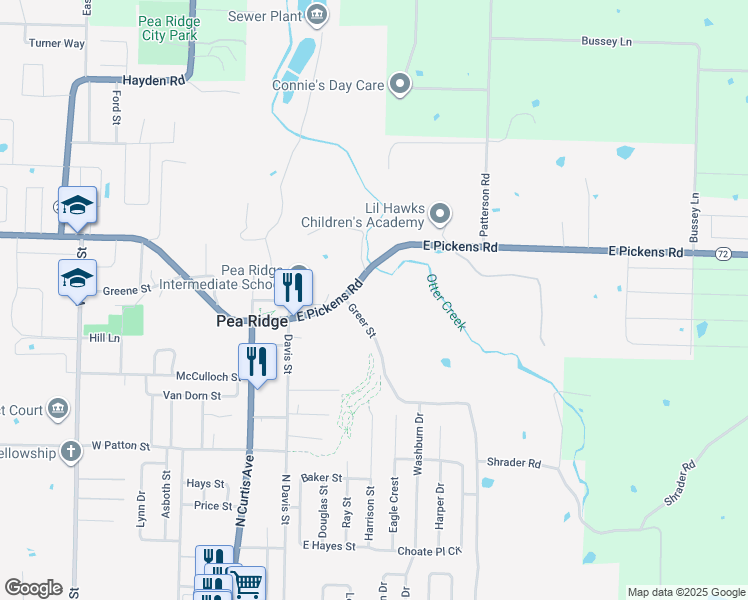 map of restaurants, bars, coffee shops, grocery stores, and more near 591 East Pickens Road in Pea Ridge
