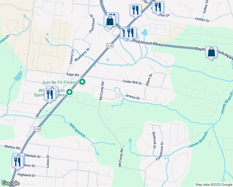 map of restaurants, bars, coffee shops, grocery stores, and more near 116 Cambria Drive in White House