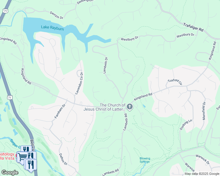 map of restaurants, bars, coffee shops, grocery stores, and more near 6 Lambeth Circle in Bella Vista