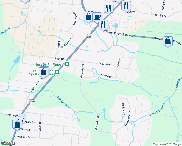 map of restaurants, bars, coffee shops, grocery stores, and more near 116 Cambria Drive in White House