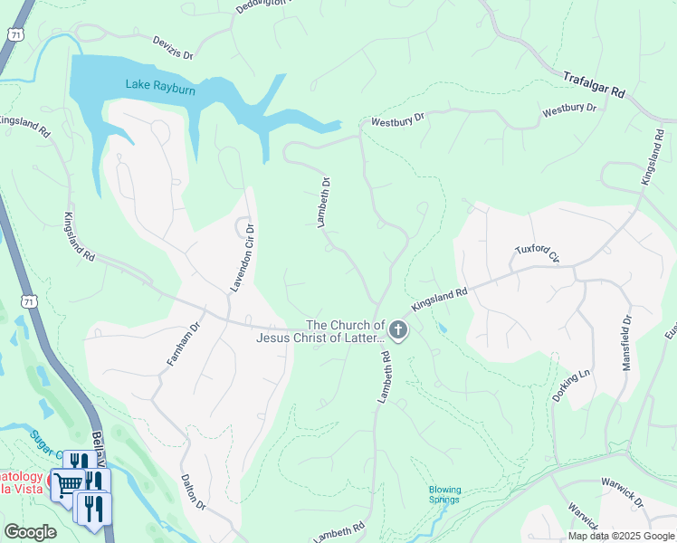 map of restaurants, bars, coffee shops, grocery stores, and more near 6 Lambeth Circle in Bella Vista