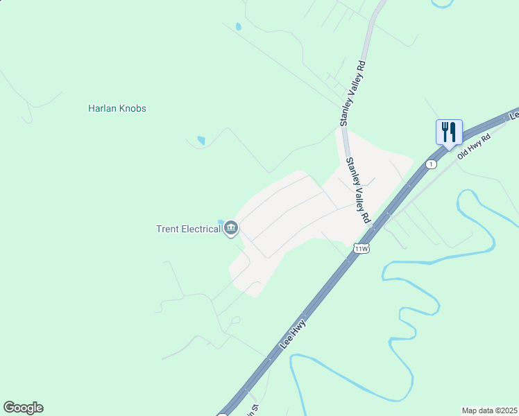 map of restaurants, bars, coffee shops, grocery stores, and more near 110 Builders Lane in Rogersville