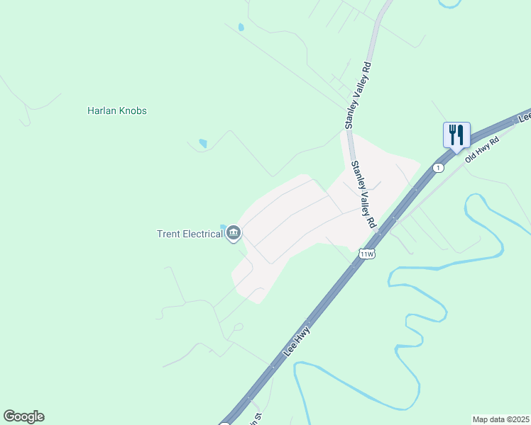 map of restaurants, bars, coffee shops, grocery stores, and more near 110 Builders Lane in Rogersville