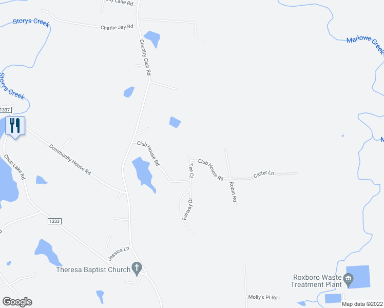 map of restaurants, bars, coffee shops, grocery stores, and more near 30 Tee Court in Roxboro