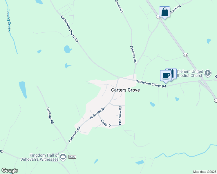 map of restaurants, bars, coffee shops, grocery stores, and more near 121 Center Court in Eden