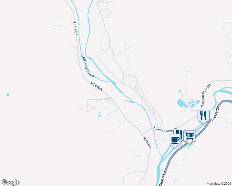 map of restaurants, bars, coffee shops, grocery stores, and more near 42764 North Fork Drive in Three Rivers