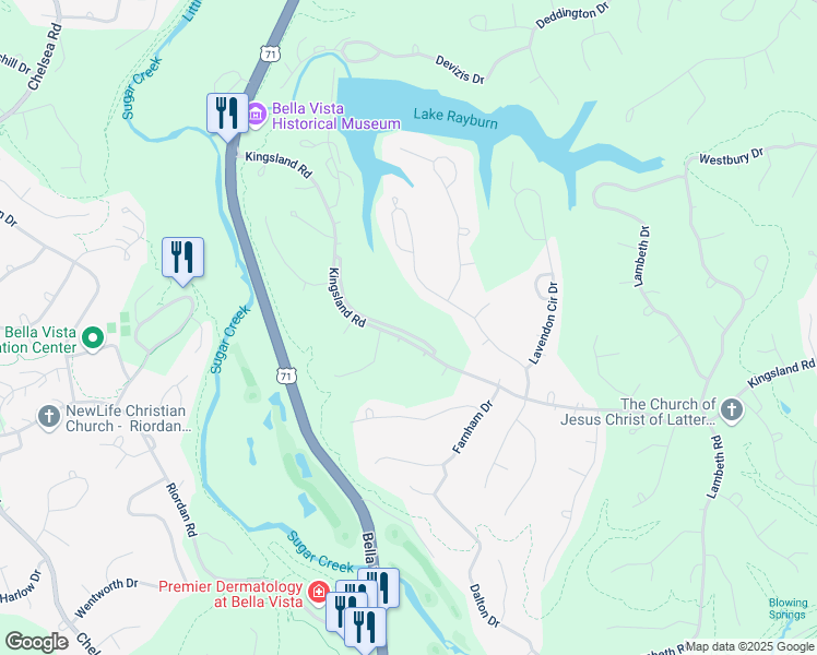 map of restaurants, bars, coffee shops, grocery stores, and more near 31 North Cerney Lane in Bella Vista