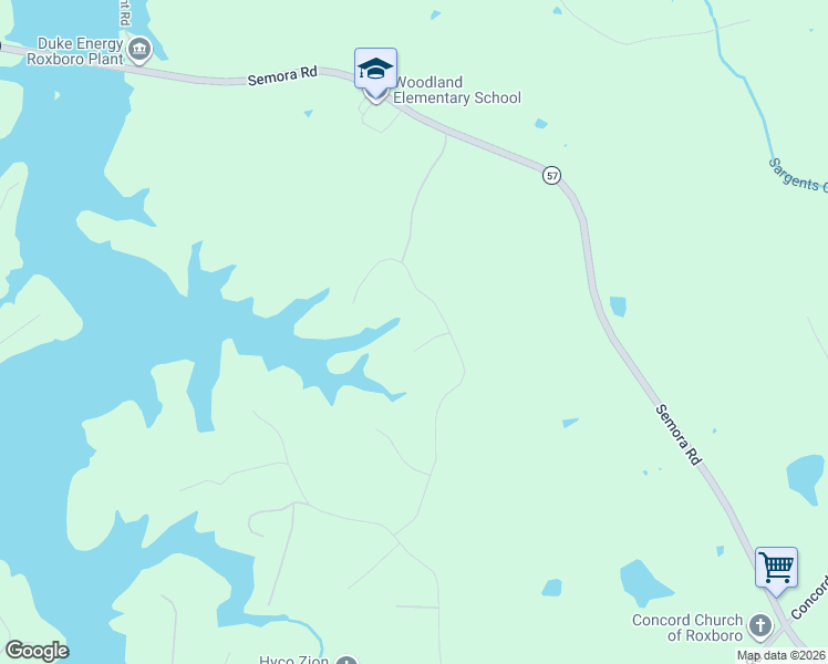 map of restaurants, bars, coffee shops, grocery stores, and more near 28 Peninsula Drive in Roxboro