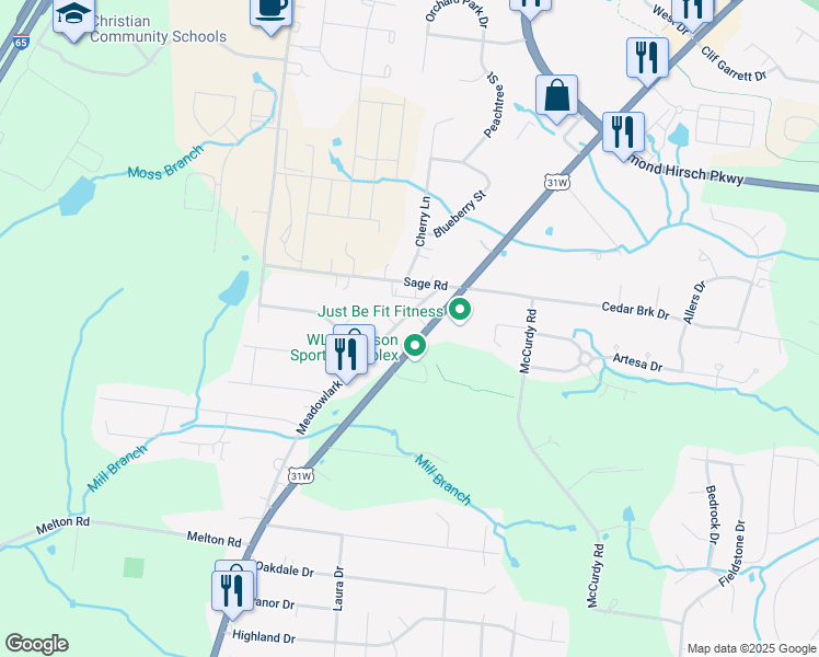 map of restaurants, bars, coffee shops, grocery stores, and more near 2779 U.S. 31W in White House