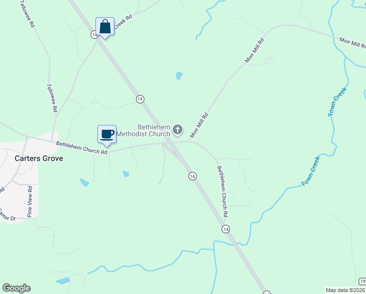 map of restaurants, bars, coffee shops, grocery stores, and more near 1983-2013 Bethlehem Church Road in Reidsville