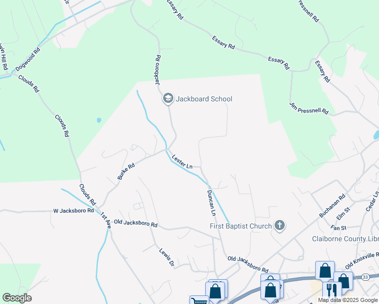 map of restaurants, bars, coffee shops, grocery stores, and more near 605 Jackboro Road in New Tazewell